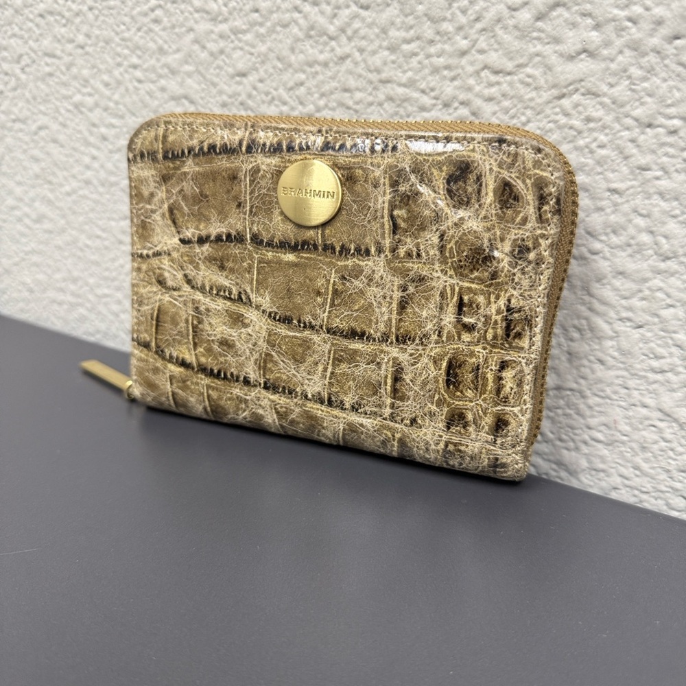 Brahmin Metallic Gold Croc-Embossed Zip Wallet